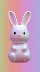 Obraz premium Cute ceramic bunny statue with pink ears and nose.