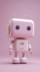 Cute Pink Robot Toy Standing on a Pink Background.