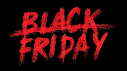 Bold red 'Black Friday' text with a distressed brushstroke effect on a stark black background, perfect for announcing massive sales and promotions.