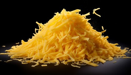 A Pile Of Grated Yellow Cheese Isolated On Black Background Isolated On A White Background