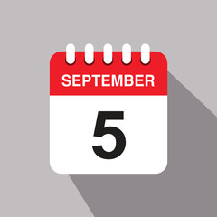 5 september calendar date icon. vector illustration with shadow design
