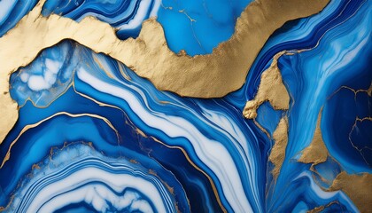 Abstract Marble Art Texture In Blue And Gold