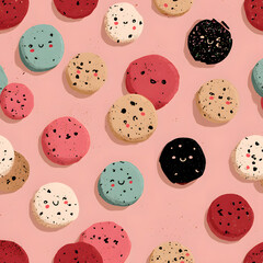 Obraz premium Soft cookie pattern. Simple cute cookie flat seamless pattern. Background for gift wrapping paper, fabric, clothes, textile, surface textures, scrapbook.