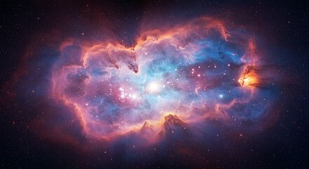 Fototapeta premium Colorful nebula in deep space with bright gases and stardust forming a stunning cosmic landscape, ultra-detailed and vibrant