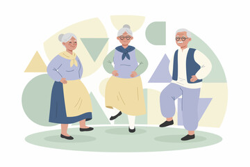 Happy elderly friends dancing together embracing an active and joyful lifestyle
