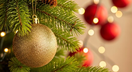 Gold Glitter Christmas Ornament with Warm Lights