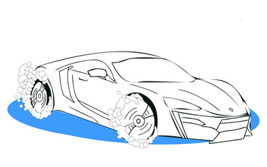 Fototapeta premium Flat Vector Illustration of Car Drifting or Racing or Car Washing