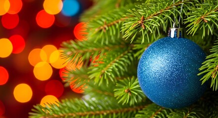 Blue Christmas Ball Hanging on Green Tree