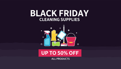 Black Friday sale on cleaning supplies up to 50 off products banner