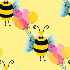 Birthday party seamless bees pattern for wrapping paper and fabrics and linens and kids clothes print