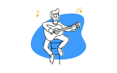 Flat Vector Illustration of Music or Guitar Player or Melody