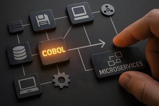 A hand choosing the microservices option.