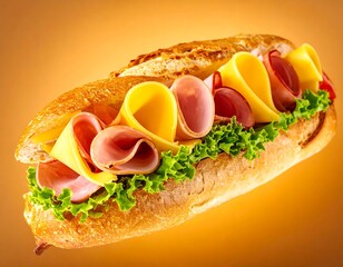 Delicious Ham and Cheese Sub Sandwich with Fresh Lettuce.