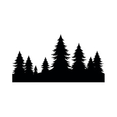 Obraz premium Pine forest silhouette, black vector landscape on white background