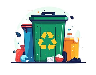 Recycling Bins Illustration - Promoting Environmental Awareness and Waste Management.