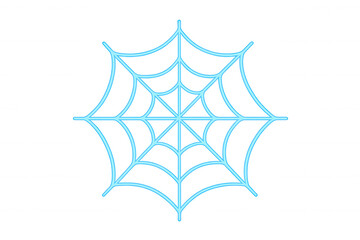 Spider web blue neon glow icon with transparent background, halloween, danger, warning symbol