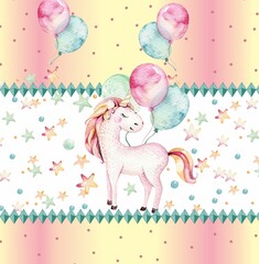 Delicate Horse with Balloons Illustration for Kids Dress