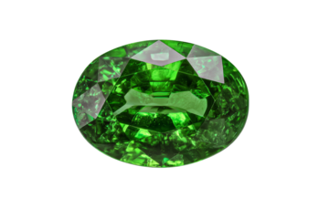 A green gemstone with a diamond shape