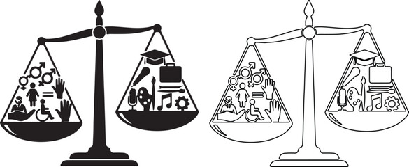 Scales of justice balancing equality diversity inclusion and opportunity representing fairness and equal rights for all individuals and groups