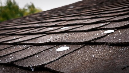 Old Roof With Hail Damaged Shingles Chalk Circles Mark The Damage Shallow Depth Of Field