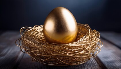 Golden Egg In Nest Made Of Wires Symbol Of Precious Investment