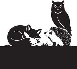 Modern Flat Design Nature Icons: Hedgehog, Fox, and Owl Vector Illustration

