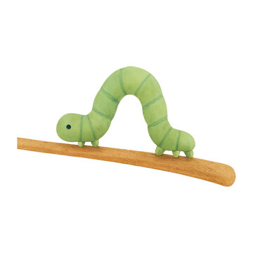 PNG Cute green caterpillar on branch.