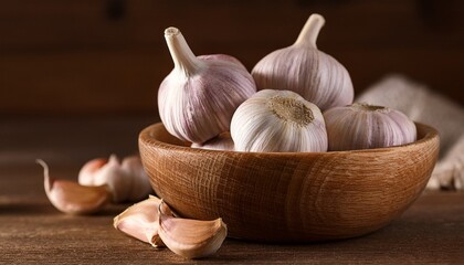 Garlic In A Wooden Bowl