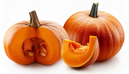 Set Of Fresh Whole And Sliced Pumpkin
