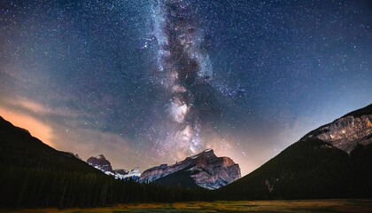 Fantastic Starry Sky With The Milky Way Against The Backdrop Of The Canadian Rockies