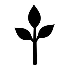 Simple Black Silhouette of a Sprout with Two Leaves and Bud