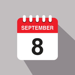 8 september calendar date icon. vector illustration with shadow design