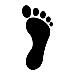 Stylized depiction of a human footprint in solid black on white background