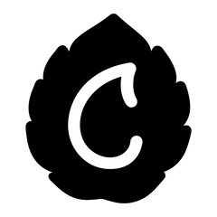 Minimalist graphic leaf with rounded jagged edges and large letter C