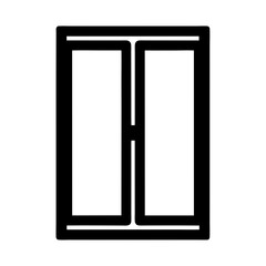 Simple Black and White Doorway Icon with Rectangular Panels and Thick Border