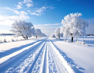 Winter Road - A Snowy Path Through a Frozen Landscape.