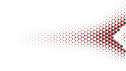 Red and black halftone arrow fade pattern creating digital directional effect abstract modern background geometric structure concept ideal for posters and visual motion compositions