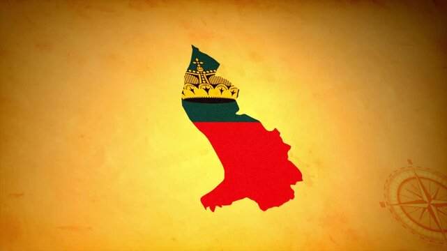 Animated Map of LIECHTENSTEIN with Flag in Body Isolated on Vintage Background