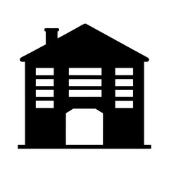 Silhouette of a twostory house with chimney and multiple windows