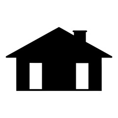 Stylized Black House Silhouette with Chimney and Two Rectangular Windows
