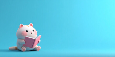 Cute cat reading book, bright colors, playful expression, cartoon style, adorable character, whimsical design