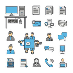 Office Icons Depicting Business and Communication Concepts.
