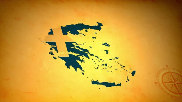 Animated Map of GREECE with Flag in Body Isolated on Vintage Background
