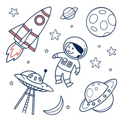 kids doodle icons rocket astronaut planet mo.svg