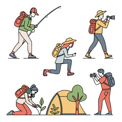 line characters hiker with backpack woman wate.svg