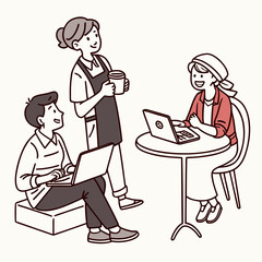 line doodle people drinking coffee sitting in.svg