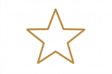Gold five-pointed star outline symbol on transparent background representing quality and success