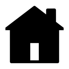 Stylized Black and White Home Icon with Minimalist Door and Chimney