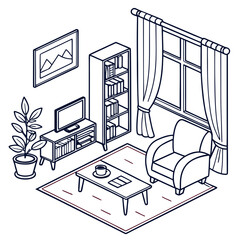 line vector doodles couch armchair tv coffee.svg