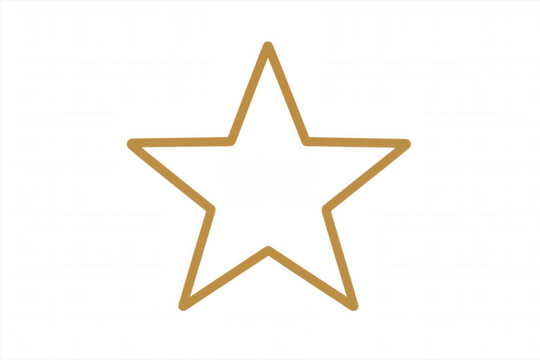 Gold five-pointed star outline symbol on transparent background representing quality and success